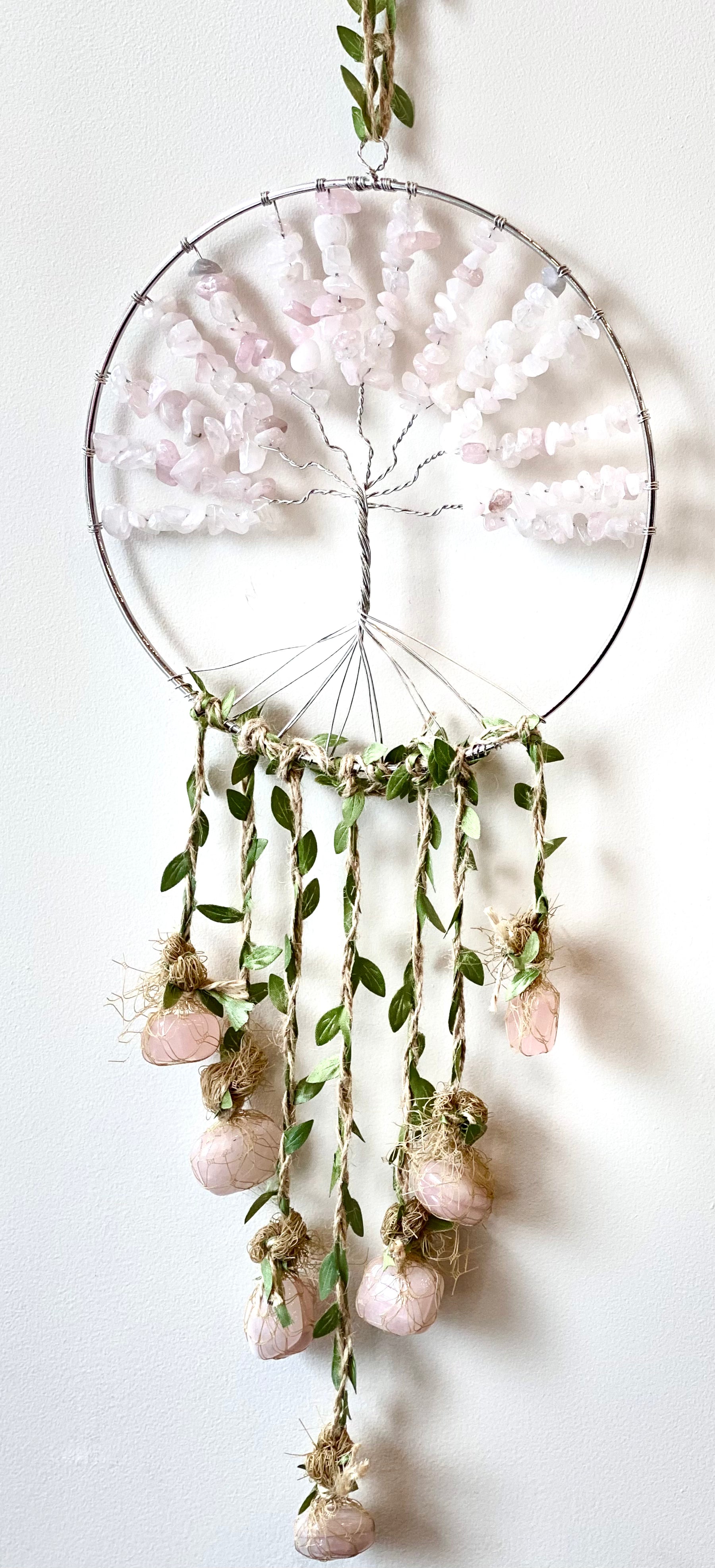 Rose Quartz Crystal Tree of Life Suncatcher