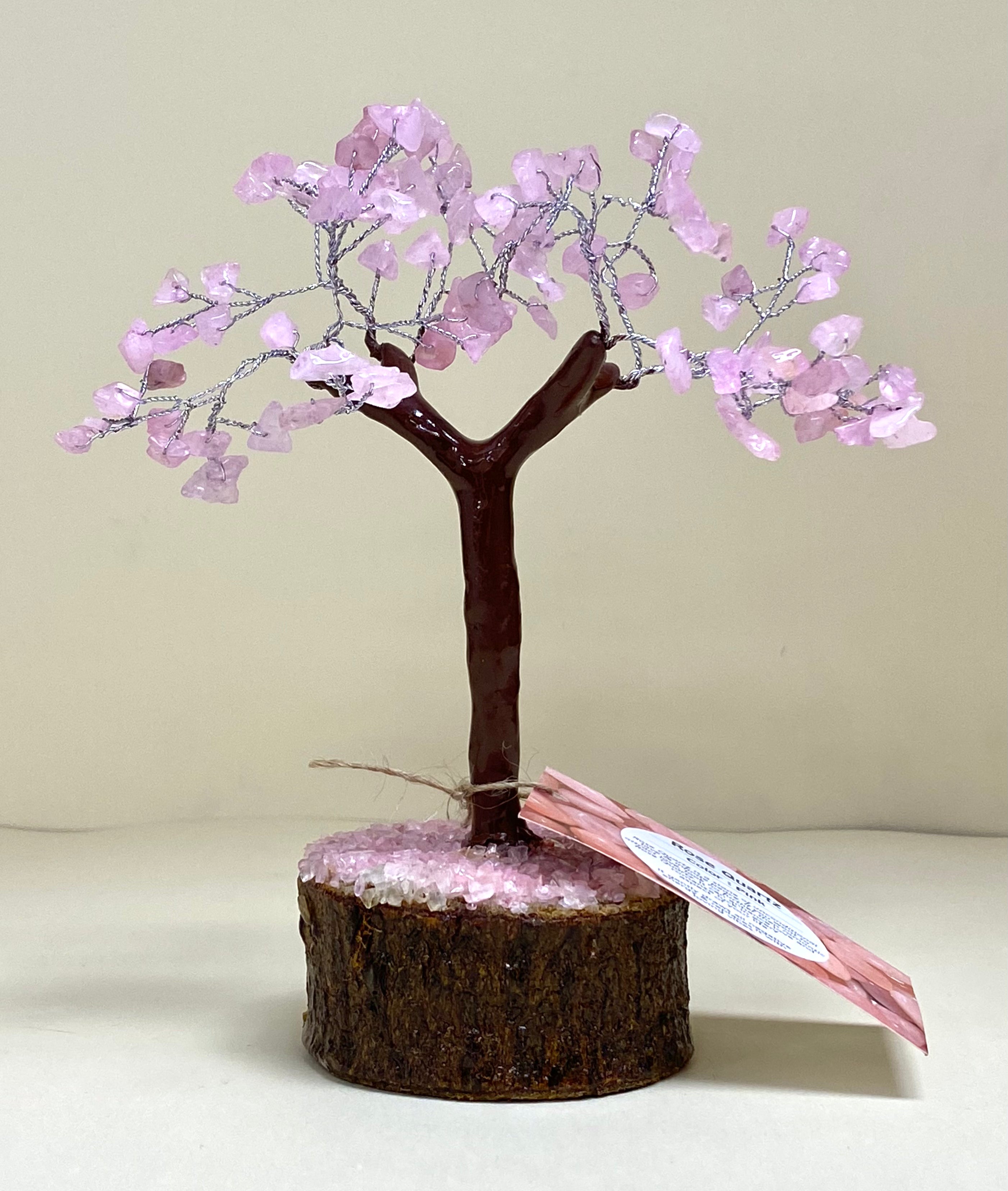 Rose Quartz Crystal Tree Neem Base 19cm