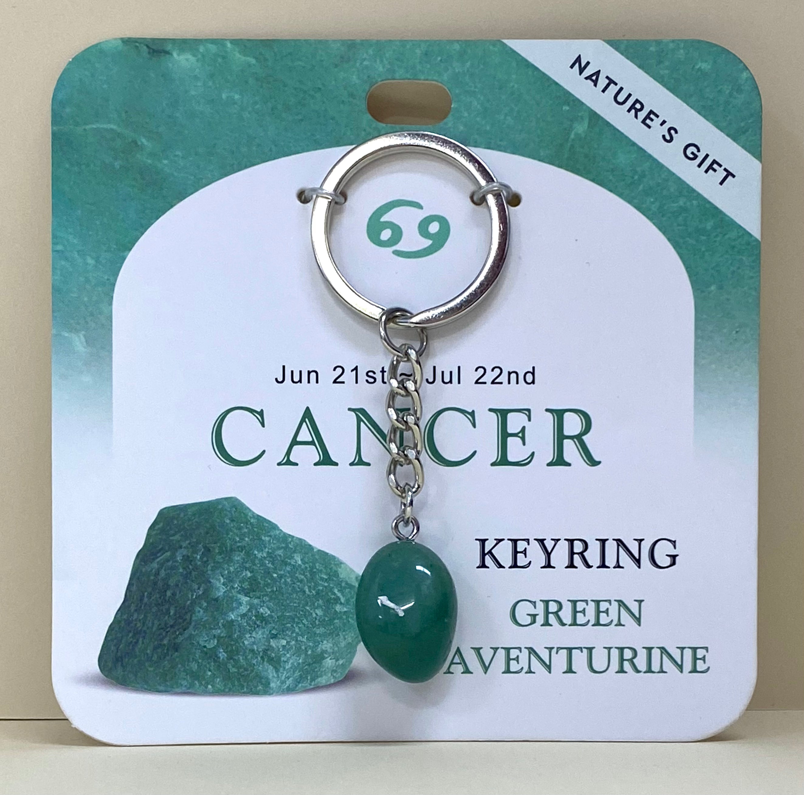 Natures Gift Jewelry Zodiac Keychain (Cancer, Green Aventurine, Jun 21 - Jul 22)