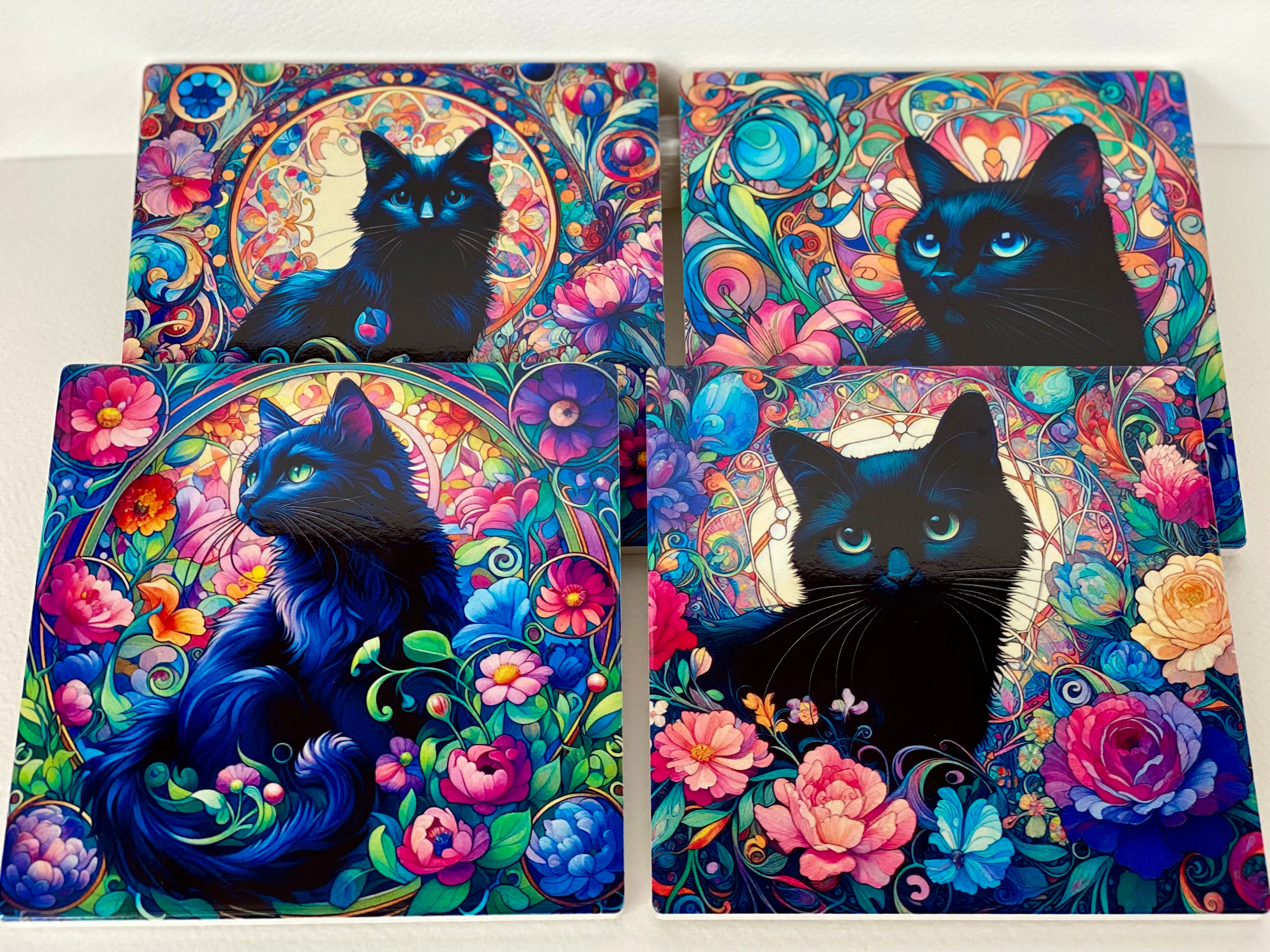 Black Cat Coasters set of 4