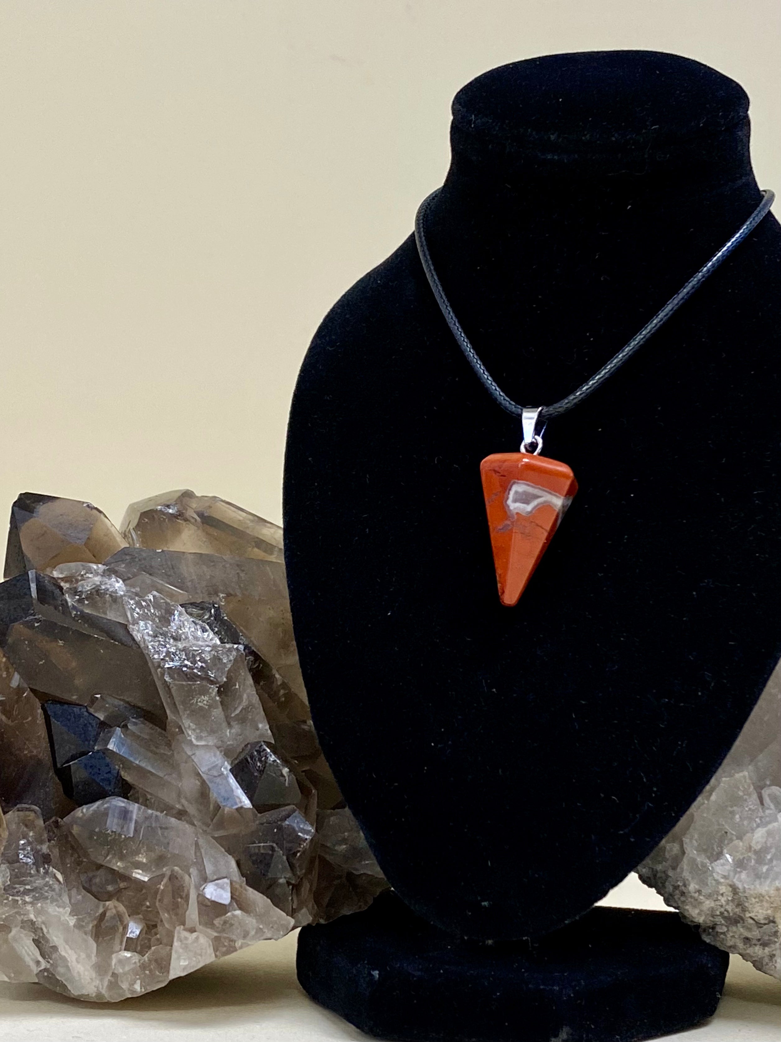 Red Jasper 6 Facet Pendant on Black String