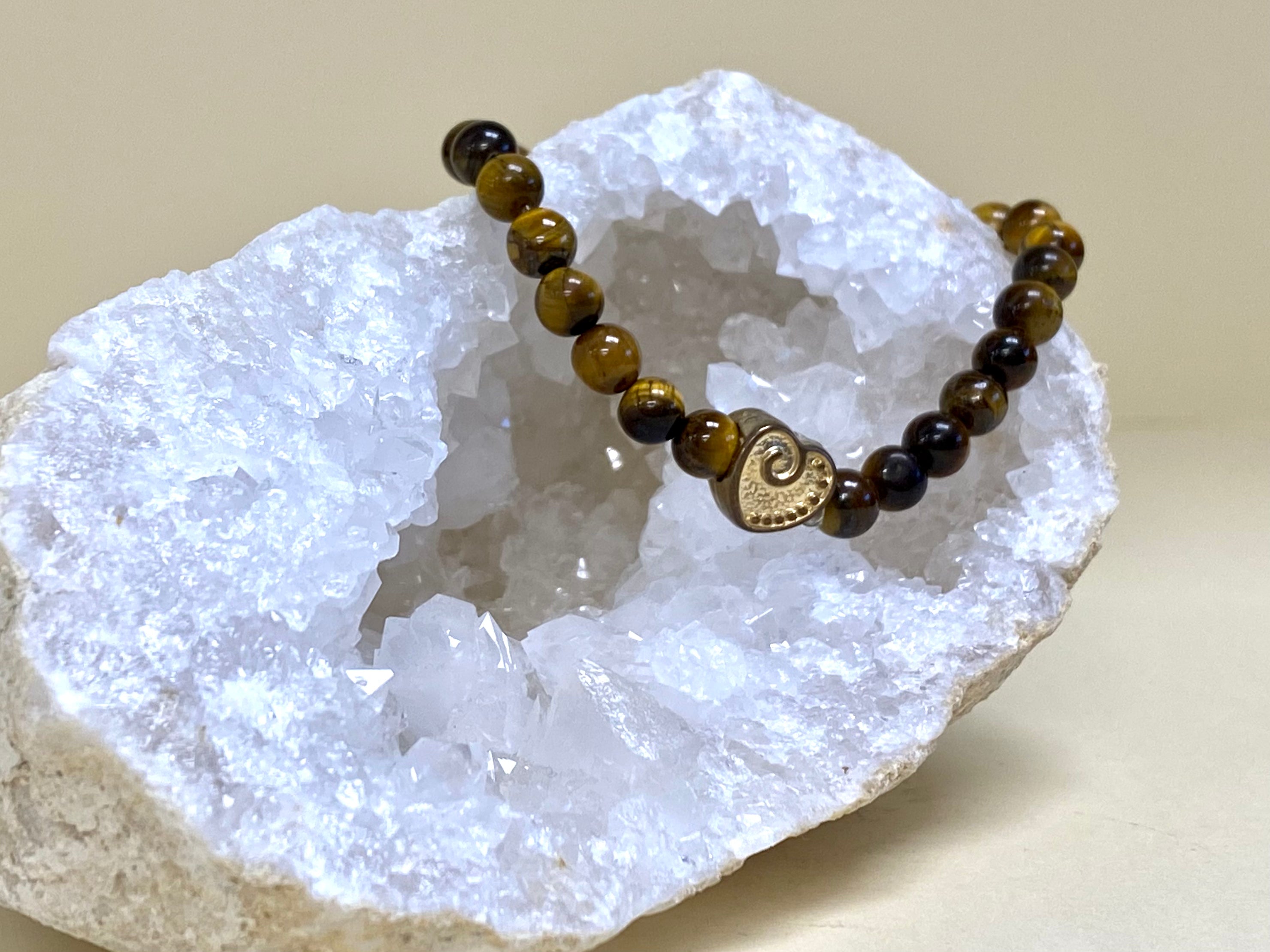 Tigers Eye 6mm Bead Bracelet With Heart