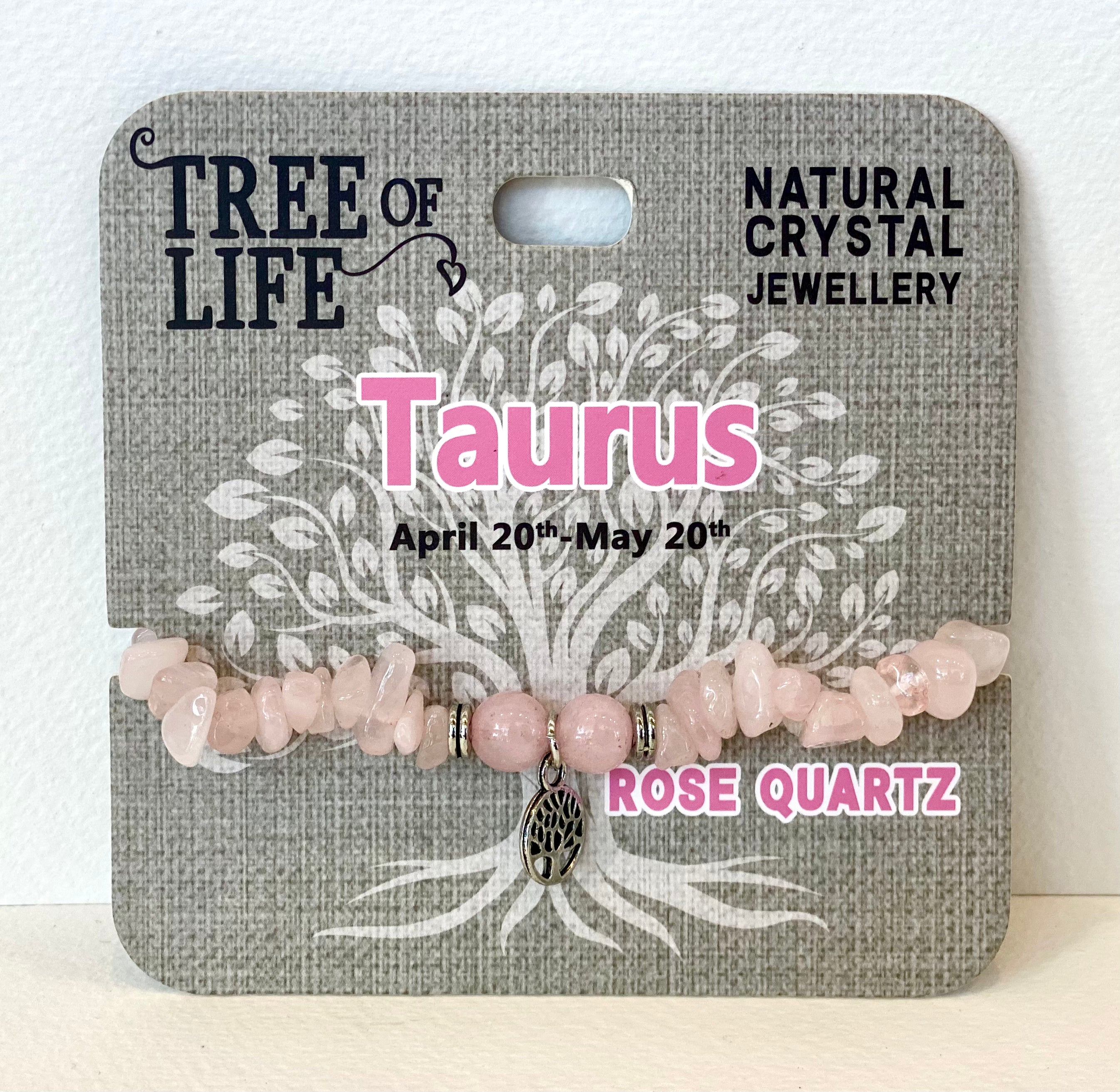 Taurus Rose Quartz Bracelet Tree of Life
