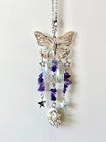 Butterfly sun catcher amethyst with sun/moon