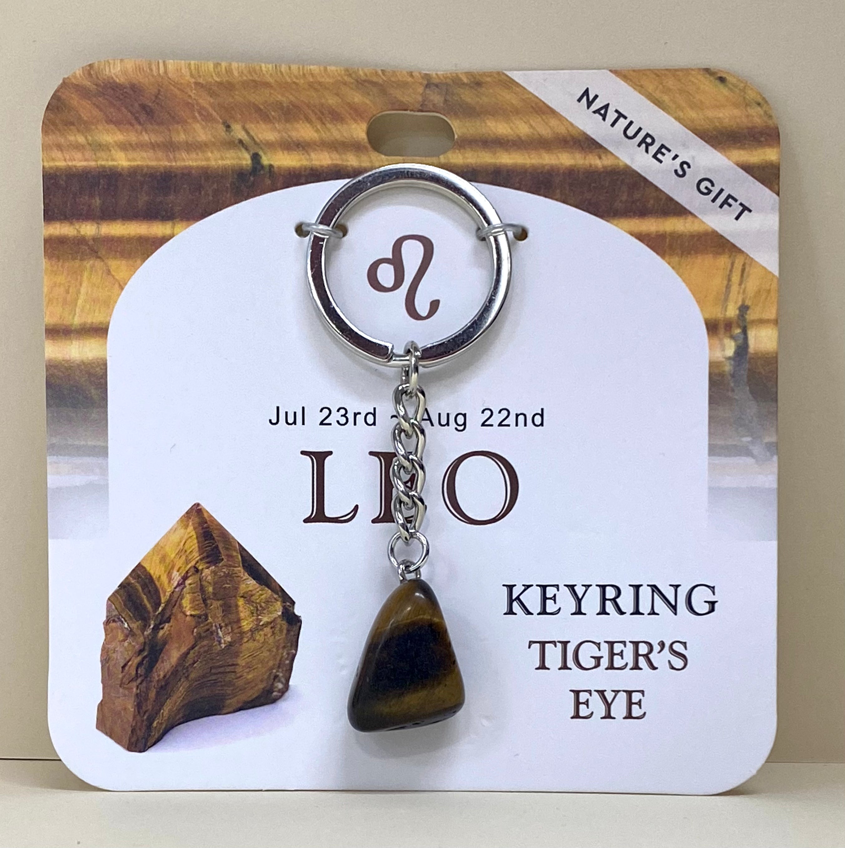 Natures Gift Jewelry Zodiac Keychain (Leo, Tigers Eye, Jul 23 - Aug 22)