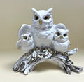 3 white owls on a branch ornament