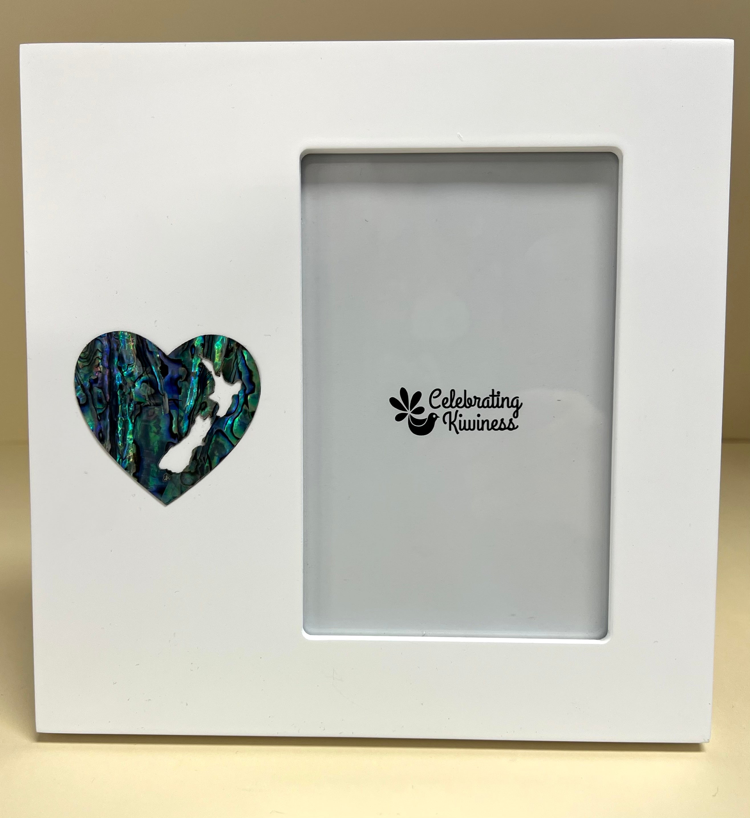 Pāua Shell Heart Photo Frame White Kiwiana
