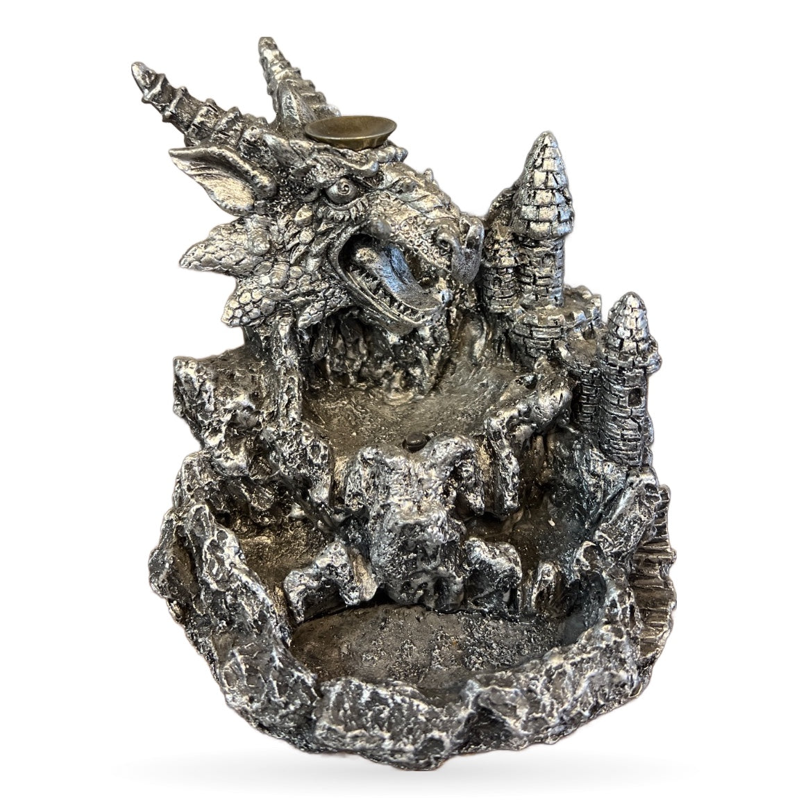 Silver Black Dragon Backflow Incense Burner with LED