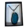 Agate Pendant with Silver Trim Necklace