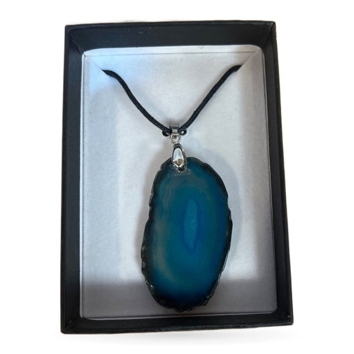 Agate Pendant with Silver Trim Necklace