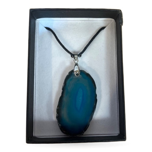 Agate Pendant with Silver Trim Necklace