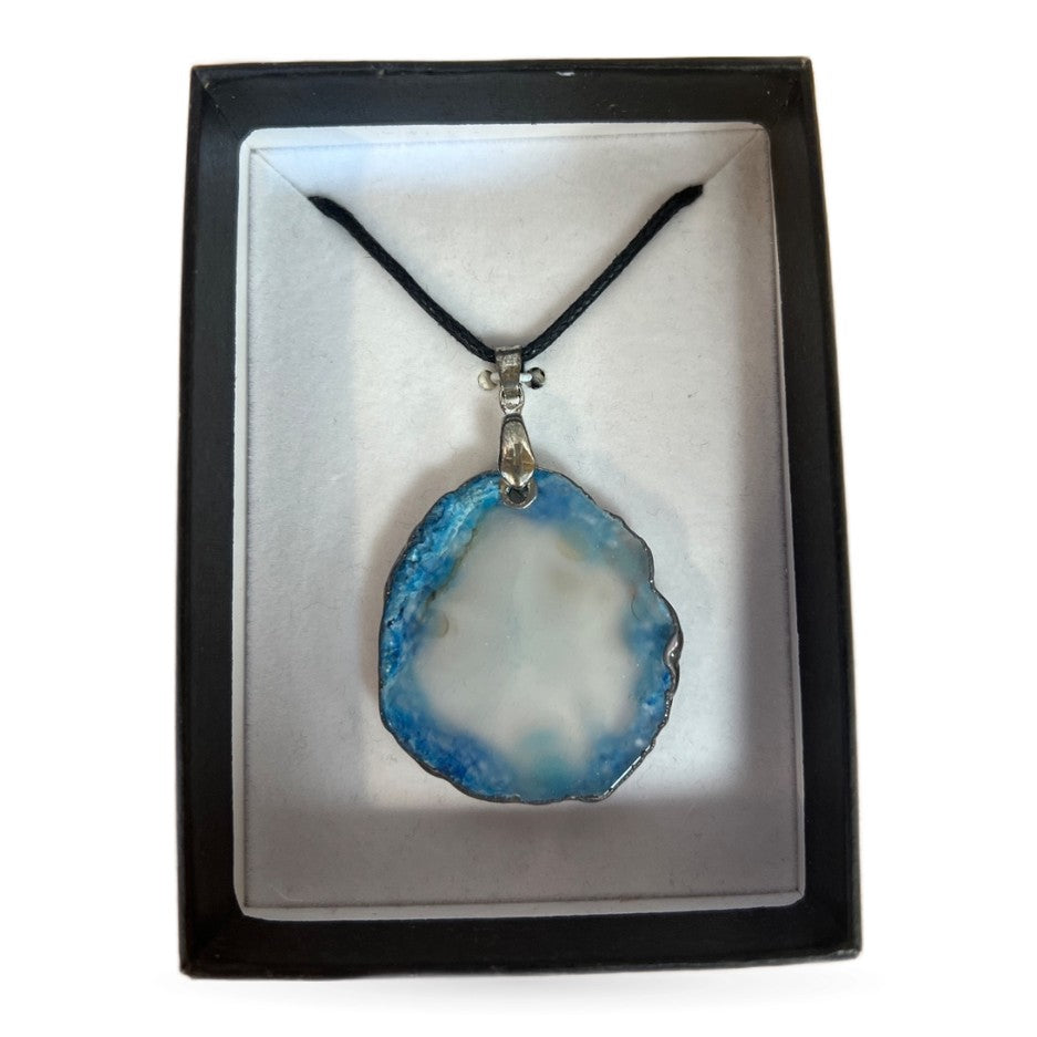 Agate Pendant with Silver Trim Necklace