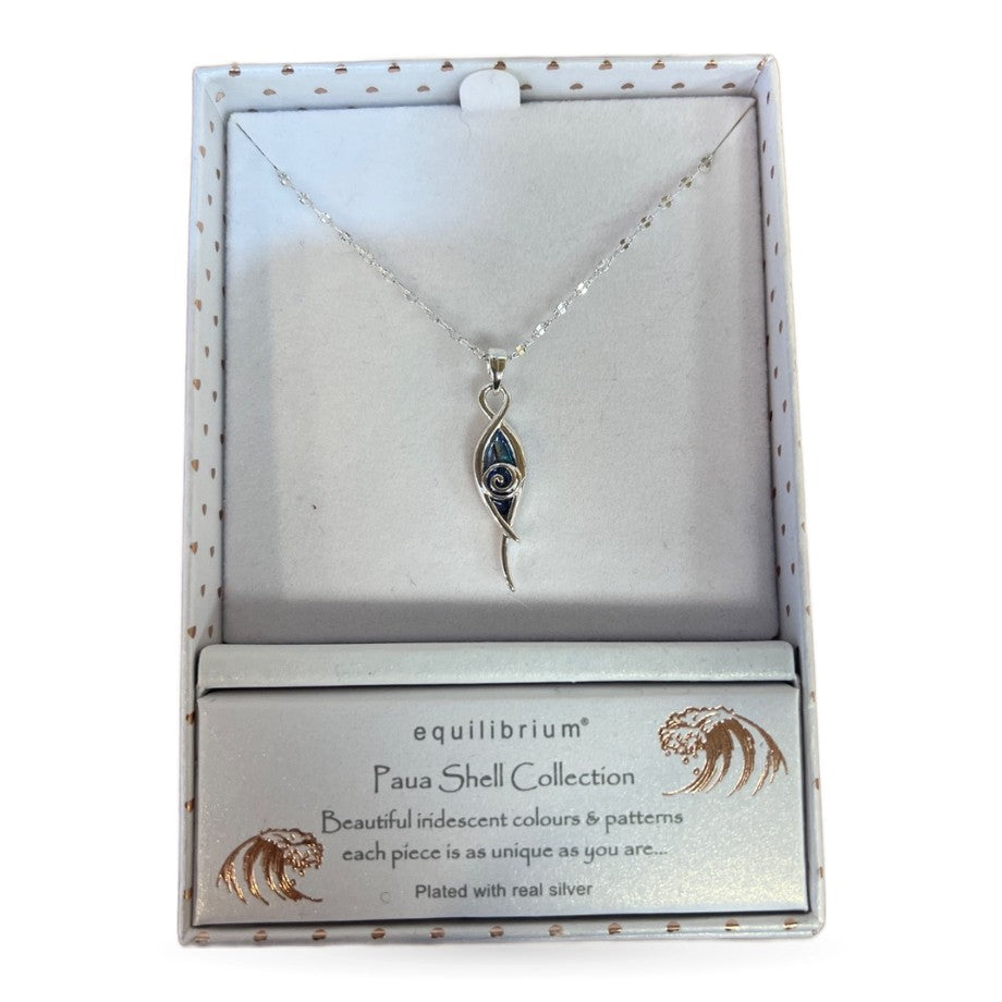 Equilibrium Paua Silver Plated Koru Crossed Necklace