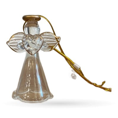 Glass Angel Holding Heart Gold Trim