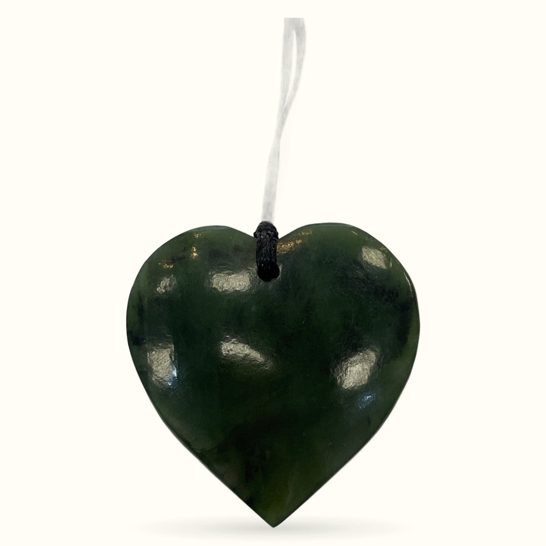 NZ Greenstone Heart Pendant Polished Necklace 40mm