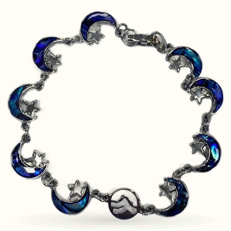 Paua Shell Moon and Star Silver Bracelet