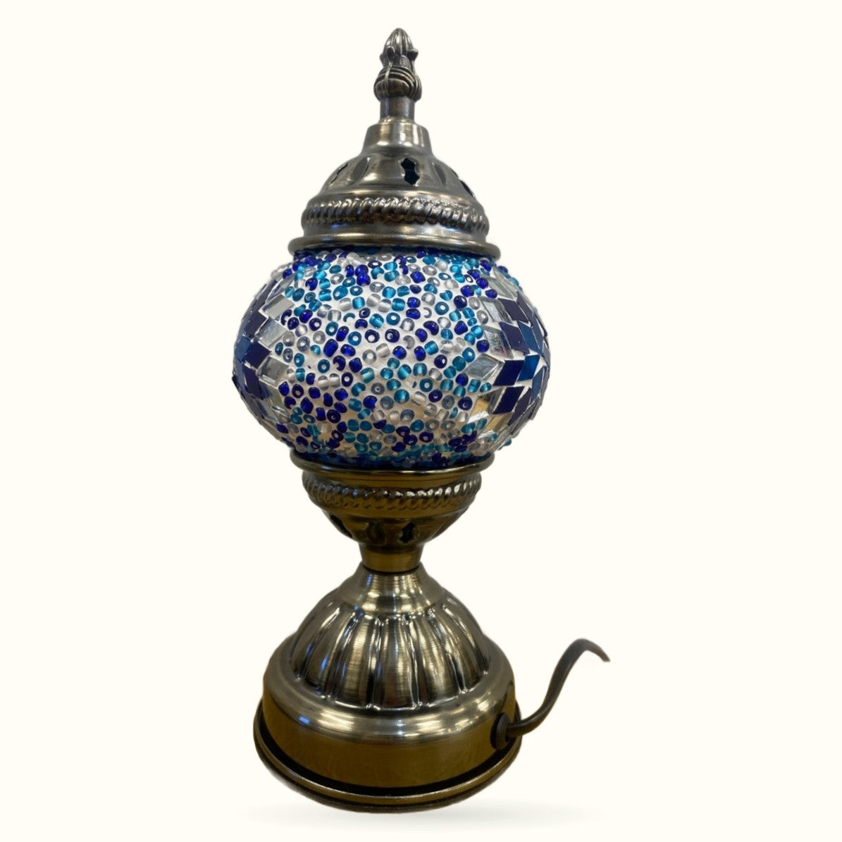 White & Blue Standard Turkish Mosaic Lamp 24cm