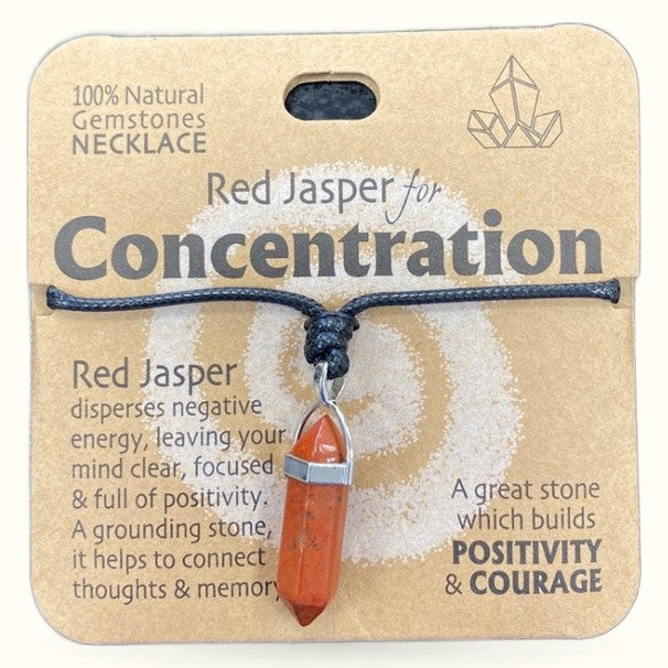 Concentration Red Jasper Point Necklace on Brown Info Card
