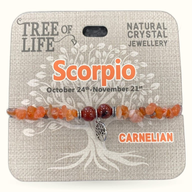 Scorpio Carnelian Chip Bracelet Tree of Life