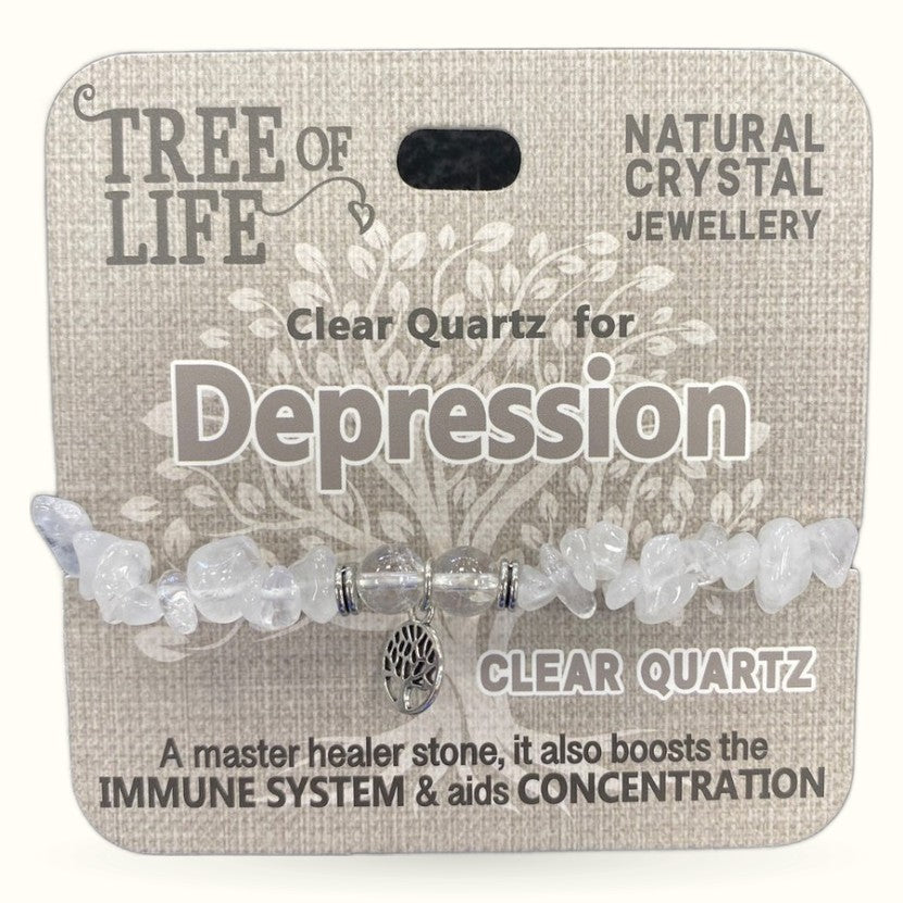 Depression Clear Quartz Chip Bracelet Tree of Life