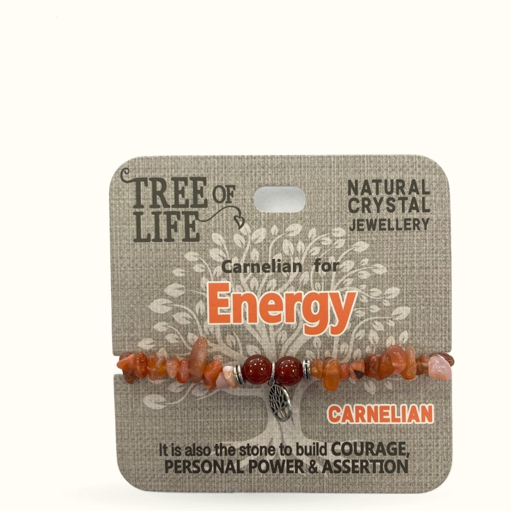 Energy Carnelian Chip Bracelet Tree of Life