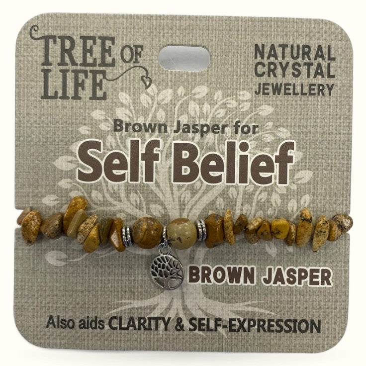 Self Belief Brown Jasper Chip Bracelet Tree of Life