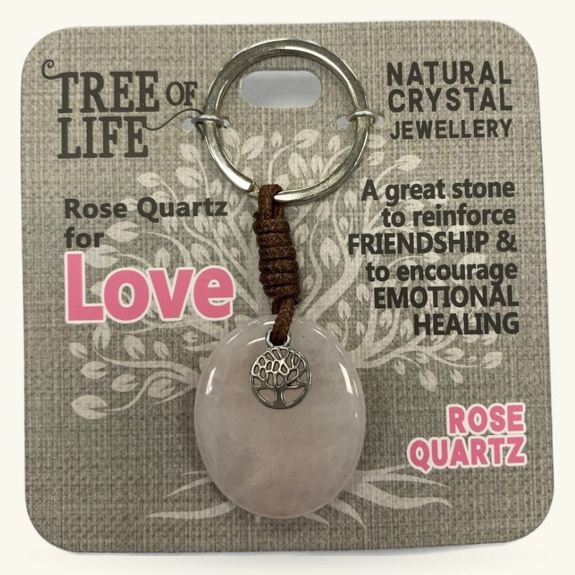 Love Rose Quartz Keyring Tree of Life