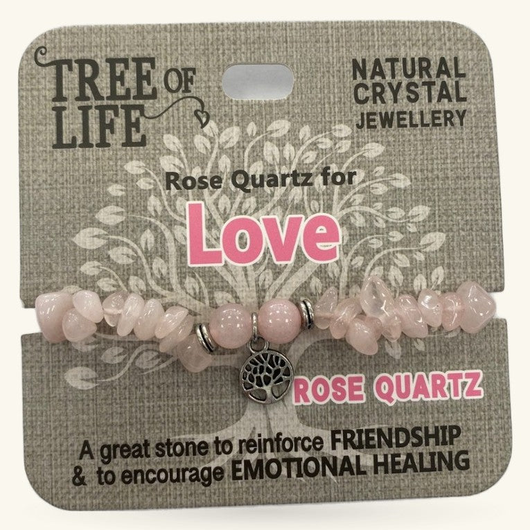 Love Rose Quartz Chip Bracelet Tree of Life