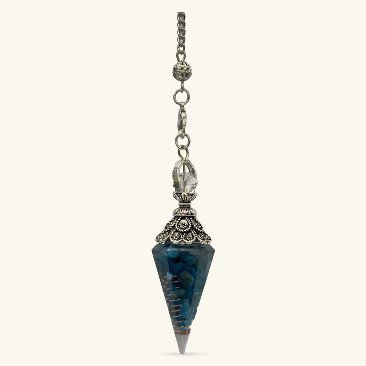 Apatite Pendulum with Copper Spiral