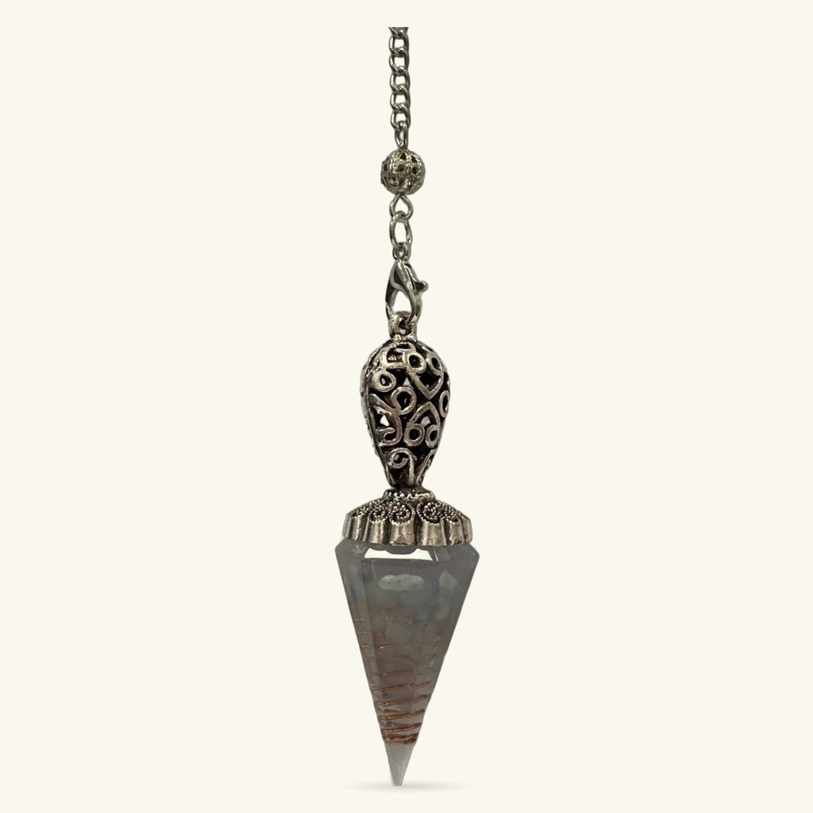 Aquamarine Pendulum with Copper Spiral and Silver Tear Drop Design
