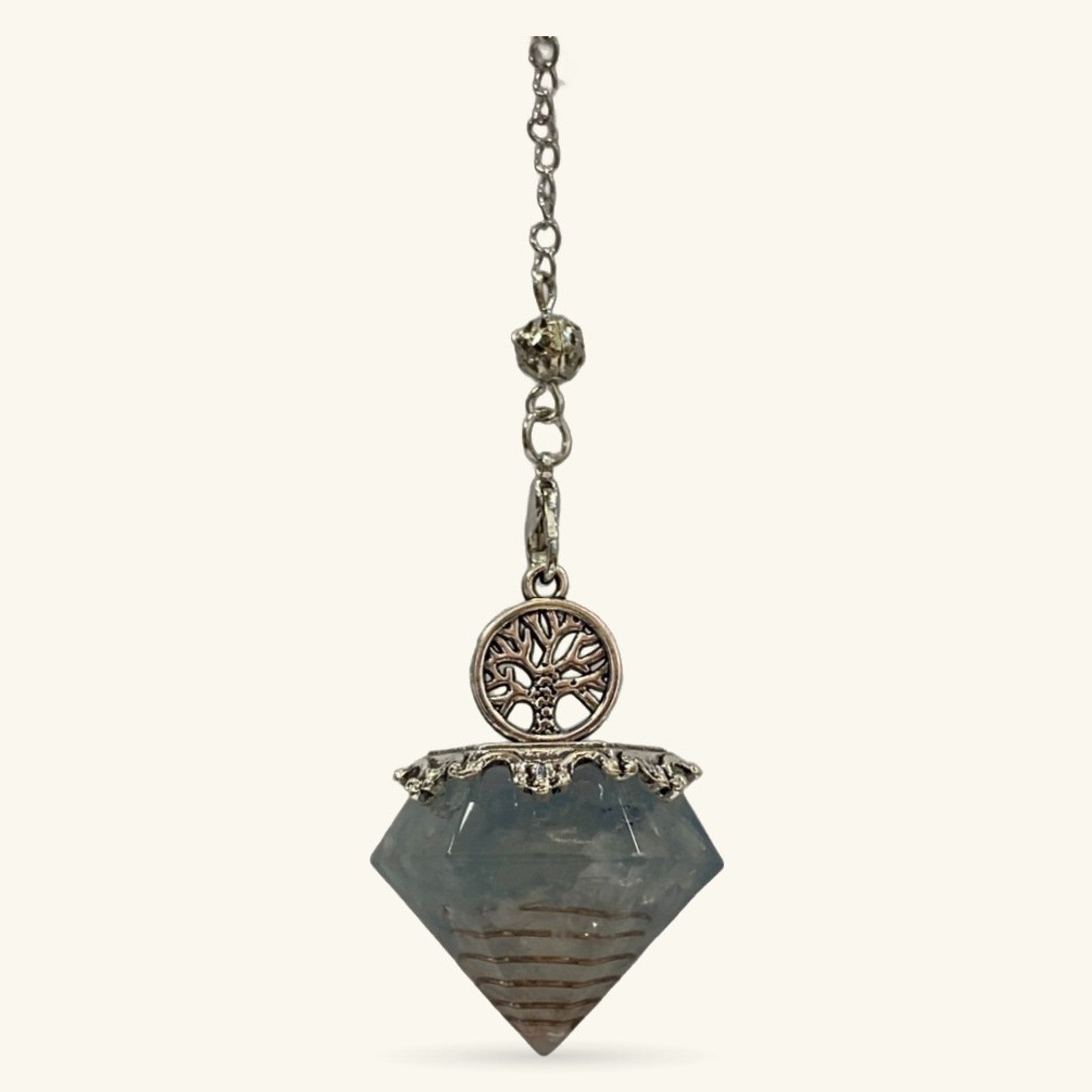 Aquamarine Chunky Pendulum with Tree of Life and Copper Spiral