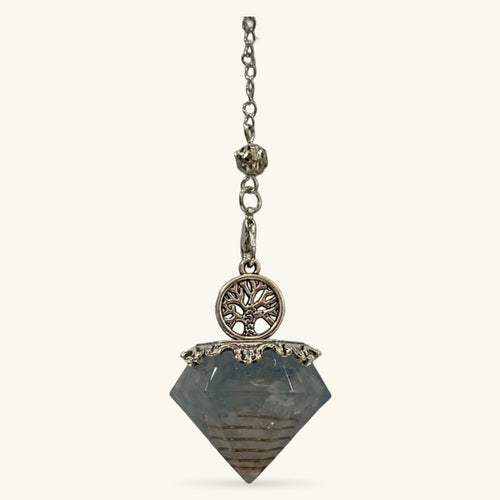 Aquamarine Chunky Pendulum with Tree of Life and Copper Spiral
