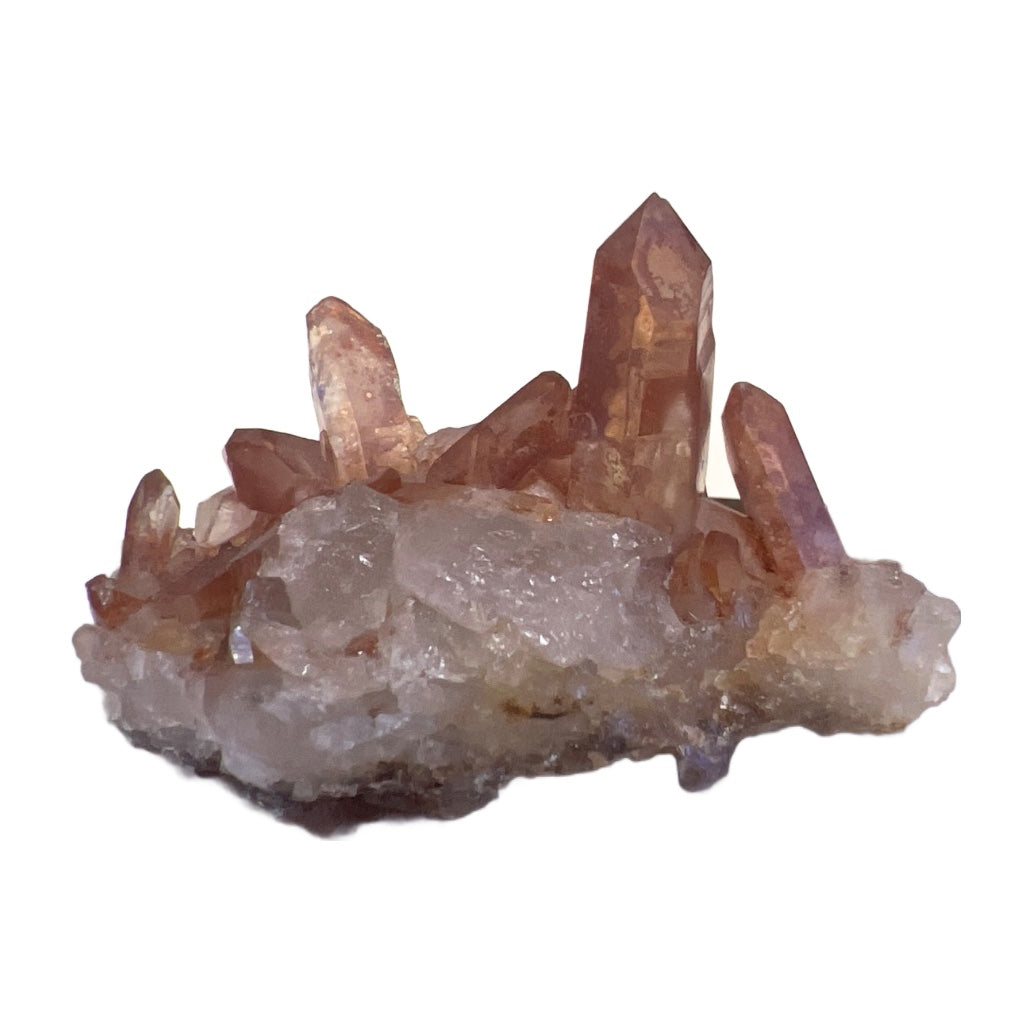 Tangerine Quartz raw cluster with multiple pointed terminations and warm peachy-brown tones