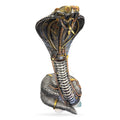 Steampunk snake sculpture with metallic brass, copper and silver finish, intricate mechanical gears and details