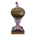 Purple dragon trinket box with ornate brass sphere and decorative base