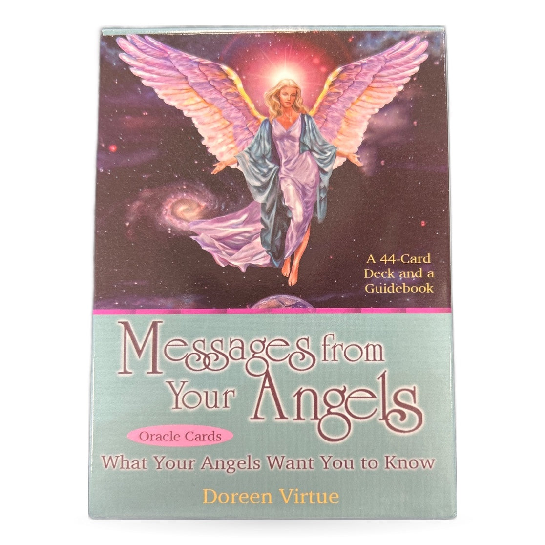 Messages from Your Angels Oracle Cards deck by Doreen Virtue featuring a winged angel illustration
