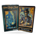 Van Gogh Tarot deck showing teal box with Starry Night artwork and The Magician card