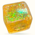 Golden yellow square squishy fidget toy filled with shimmering holographic glitter