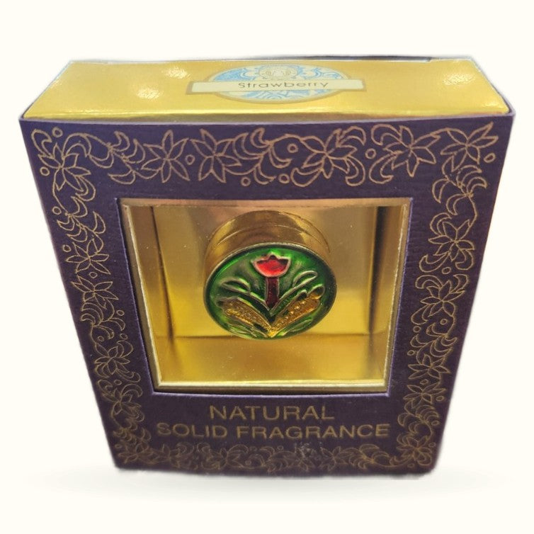 Strawberry Natural Solid Fragrance by Song of India in decorative purple and gold packaging with ornate floral design