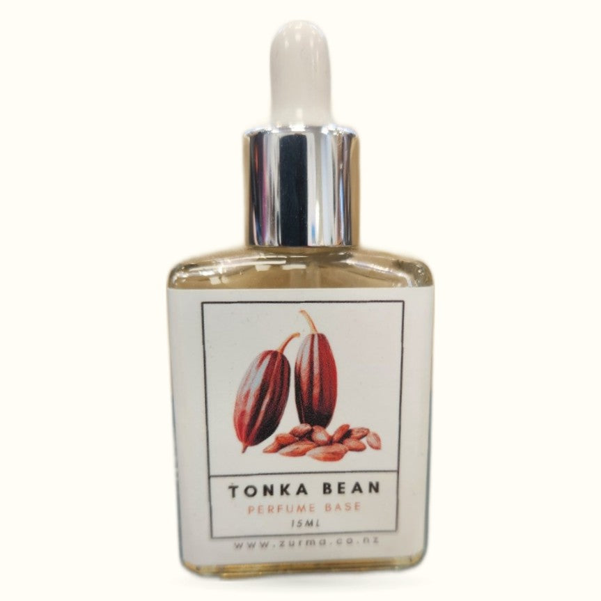Tonka Bean Perfume Base 15ml bottle with chrome dropper cap and illustrated label