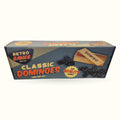 Retro Games Classic Dominoes set in vintage-style blue packaging with wooden domino box visible