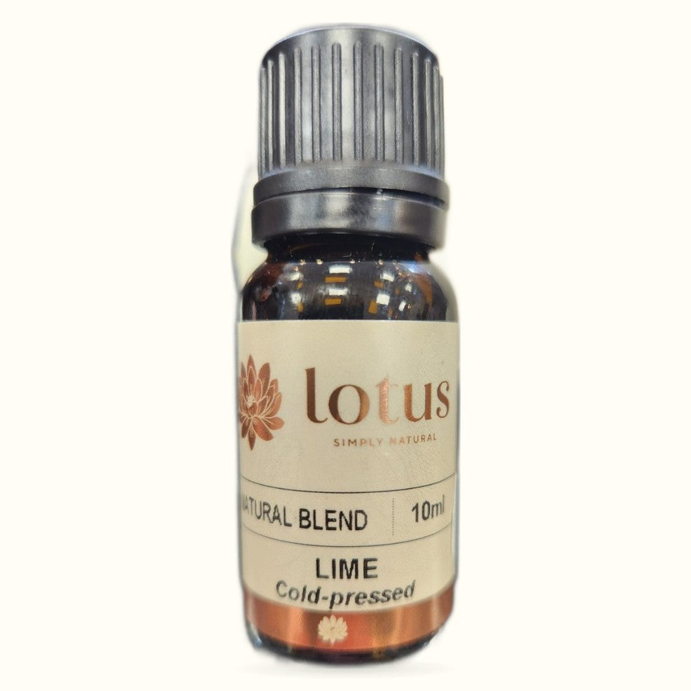Lotus Natural Lime cold-pressed 10ml essential oil in amber glass bottle with black cap