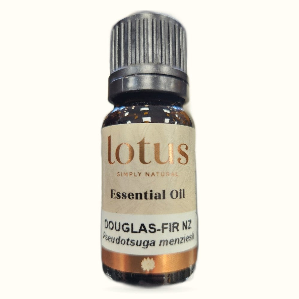 Lotus Douglas-Fir NZ essential oil in a 10ml amber glass bottle with grey cap