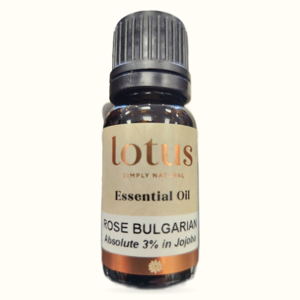 Lotus Essential Oil Rose Bulgarian Absolute 3% in Jojoba 10ml bottle with black cap