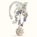 Silver butterfly hanger pendant with purple amethyst beads, crystals, and moon charm
