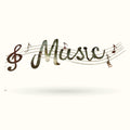 Metal wall hanger with musical staff design and cursive 'music' text in green and brown tones