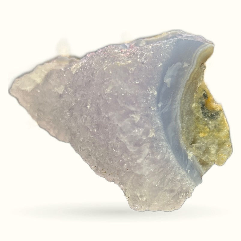 Blue Lace Agate Cluster 512g with pale blue banding and golden-yellow mineral accent
