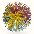 Colorful elastic fidget ball with radiating strands in yellow, purple, blue, green and pink