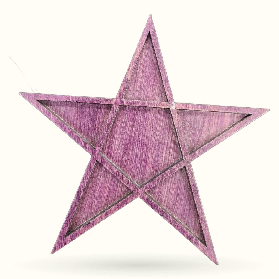 Purple textured five-pointed star tray with geometric faceted sections and metallic accents