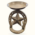 Cast iron horseshoe and star candle holder with bowl top, rustic bronze finish